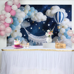 Lofaris Toile de fond de photographie pour bébé ciel étoilé avec nuages et ballons bleus, magnifique décor de rêve pour séance photo nouveau-né