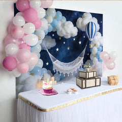 Lofaris Toile de fond de photographie pour bébé ciel étoilé avec nuages et ballons bleus, magnifique décor de rêve pour séance photo nouveau-né