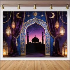 Lofaris Toile de fond pour fête orientale arche dorée et nuit étoilée, magnifique décor pour célébration et studio photo