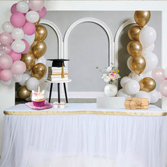 Lofaris Élégante toile de fond pour remise des diplômes avec ballons dorés et blancs, magnifique décor de célébration pour studio photo