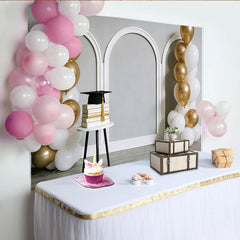Lofaris Élégante toile de fond pour remise des diplômes avec ballons dorés et blancs, magnifique décor de célébration pour studio photo