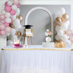 Lofaris Toile de fond remise des diplômes, ballons blancs et or rose, magnifique arrière-plan pour célébration et séance photo