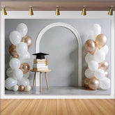 Lofaris Toile de fond remise des diplômes, ballons blancs et or rose, magnifique arrière-plan pour célébration et séance photo