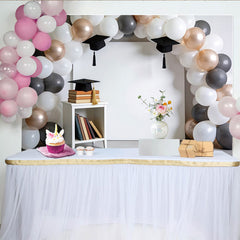 Lofaris Toile de fond remise des diplômes élégante ballons blancs gris or rose, magnifique arrière-plan pour célébration et studio photo