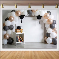 Lofaris Toile de fond remise des diplômes élégante ballons blancs gris or rose, magnifique arrière-plan pour célébration et studio photo