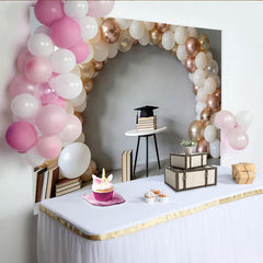 Lofaris Toile de fond remise des diplômes élégante avec arche de ballons or rose et blanc, décor de fête pour célébration et séance photo