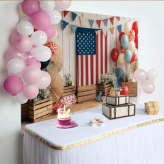 Lofaris Toile de fond patriotique drapeau américain rouge blanc bleu pour le Jour de l'Indépendance, décor rustique avec ballons