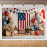 Lofaris Toile de fond patriotique drapeau américain rouge blanc bleu pour le Jour de l'Indépendance, décor rustique avec ballons