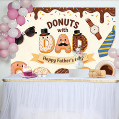 Lofaris Toile de fond joyeuse Fête des Pères avec donuts et texte DAD, décor de fête pour papa avec lunettes, montre et cravate