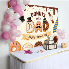 Lofaris Toile de fond joyeuse Fête des Pères avec donuts et texte DAD, décor de fête pour papa avec lunettes, montre et cravate