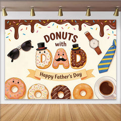 Lofaris Toile de fond joyeuse Fête des Pères avec donuts et texte DAD, décor de fête pour papa avec lunettes, montre et cravate