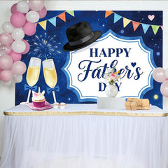 Lofaris Toile de fond joyeuse pour la Fête des Pères avec chapeau et coupes de champagne, arrière-plan étoilé pour célébration familiale