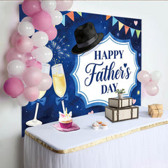 Lofaris Toile de fond joyeuse pour la Fête des Pères avec chapeau et coupes de champagne, arrière-plan étoilé pour célébration familiale