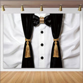 Lofaris Toile de fond de photographie smoking noir et blanc avec nœud papillon doré, élégant décor de studio pour portrait et événement formel