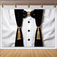 Lofaris Toile de fond de photographie smoking noir et blanc avec nœud papillon doré, élégant décor de studio pour portrait et événement formel