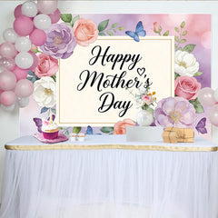 Lofaris Toile de fond aquarelle florale pour la Fête des Mères avec papillons et roses, élégant décor de studio photo