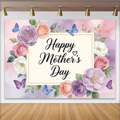 Lofaris Toile de fond aquarelle florale pour la Fête des Mères avec papillons et roses, élégant décor de studio photo