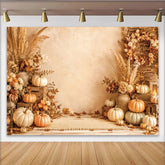 Lofaris Toile de fond d'automne rustique avec citrouilles, herbe de la pampa et feuilles séchées, arrière-plan de récolte pour studio photo