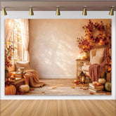 Lofaris Fond de photographie d'automne avec fenêtre et citrouilles, élégant arrière-plan de studio pour portraits et ambiance cosy