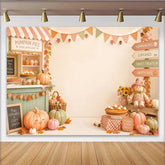 Lofaris Toile de fond d'automne avec citrouilles, tartes et feuilles d'érable, magnifique arrière-plan de récolte pour studio photo ou fête