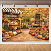 Lofaris Toile de fond de récolte d'automne avec citrouilles et tournesols, magnifique arrière-plan de marché pour photographie de fête