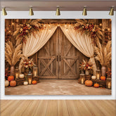 Lofaris Toile de fond de photographie d'automne rustique, arrière-plan de grange avec citrouilles et pampa pour studio