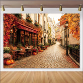Lofaris Toile de fond de photographie rue parisienne d'automne avec café et pavés, magnifique arrière-plan urbain pour séance photo de saison
