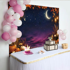 Lofaris Toile de fond d'automne feuilles d'érable et citrouilles, nuit étoilée, magnifique décor de fête pour studio photo