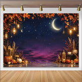 Lofaris Toile de fond d'automne feuilles d'érable et citrouilles, nuit étoilée, magnifique décor de fête pour studio photo