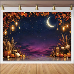 Lofaris Toile de fond d'automne feuilles d'érable et citrouilles, nuit étoilée, magnifique décor de fête pour studio photo
