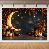 Lofaris Toile de fond pour Halloween avec lune géante et étoiles dorées, décor automnal enchanté pour studio photo et fête