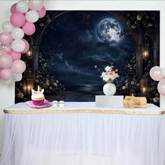 Lofaris Toile de fond de photographie romantique lune et nuit étoilée avec arches, élégant arrière-plan de scène pour studio photo et portrait