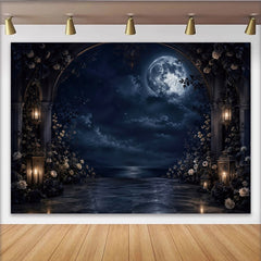 Lofaris Toile de fond de photographie romantique lune et nuit étoilée avec arches, élégant arrière-plan de scène pour studio photo et portrait