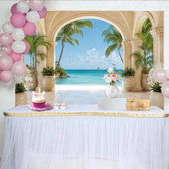 Lofaris Toile de fond photographie arches tropicales et mer turquoise, arrière-plan luxueux pour studio photo et événements