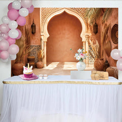 Lofaris Toile de fond de photographie marocaine avec arches et murs terre cuite, rustique et exotique pour studio photo ou portrait