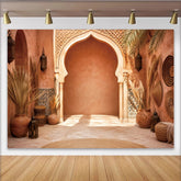 Lofaris Toile de fond de photographie marocaine avec arches et murs terre cuite, rustique et exotique pour studio photo ou portrait