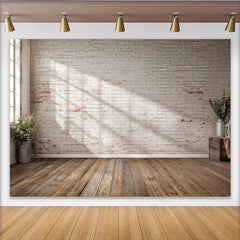 Lofaris Toile de fond de photographie mur de briques blanches et plancher en bois, arrière-plan rustique polyvalent pour studio photo