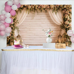 Lofaris Toile de fond florale rustique en bois avec roses et voilages, élégant arrière-plan romantique pour mariage ou studio photo