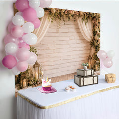 Lofaris Toile de fond florale rustique en bois avec roses et voilages, élégant arrière-plan romantique pour mariage ou studio photo