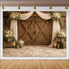 Lofaris Toile de fond de grange rustique florale avec drapé crème, magnifique arrière-plan romantique pour studio photo