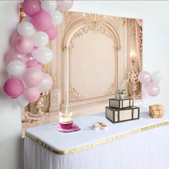Lofaris Toile de fond de photographie classique avec arche et fleurs roses, somptueux décor mural baroque pour studio photo