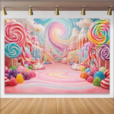 Lofaris Toile de fond monde sucré pastel bonbons et sucettes pour anniversaire, magnifique arrière-plan fantaisie arc-en-ciel pour studio photo