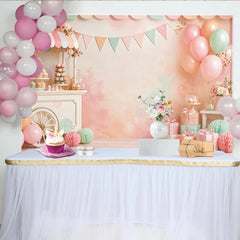 Lofaris Toile de fond pour anniversaire douce fête avec chariot de desserts et ballons pastel, décor de célébration pour studio photo