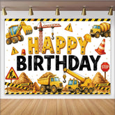 Lofaris Toile de fond joyeux anniversaire chantier avec excavatrice et camion benne, décor de fête pour garçons et studio photo