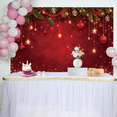 Lofaris Toile de fond de Noël rouge scintillante avec étoiles et boules, magnifique décor de fête pour studio photo