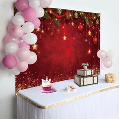 Lofaris Toile de fond de Noël rouge scintillante avec étoiles et boules, magnifique décor de fête pour studio photo