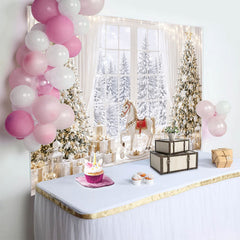 Lofaris Toile de fond de Noël élégante avec sapins enneigés et cadeaux, magnifique arrière-plan de fête pour studio photo