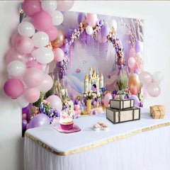 Lofaris Décor de photographie Château de ballons de rêve, arche violette et rose pour anniversaire