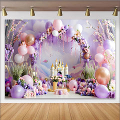 Lofaris Décor de photographie Château de ballons de rêve, arche violette et rose pour anniversaire