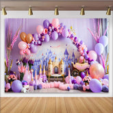 Lofaris Décor de photographie Château violet féerique, carrosse de princesse et ballons